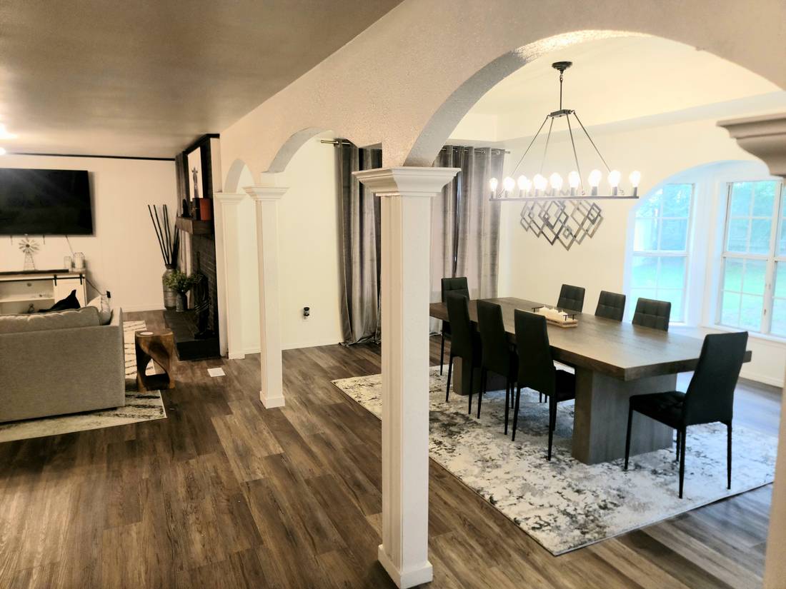 Dining room with a long shared table